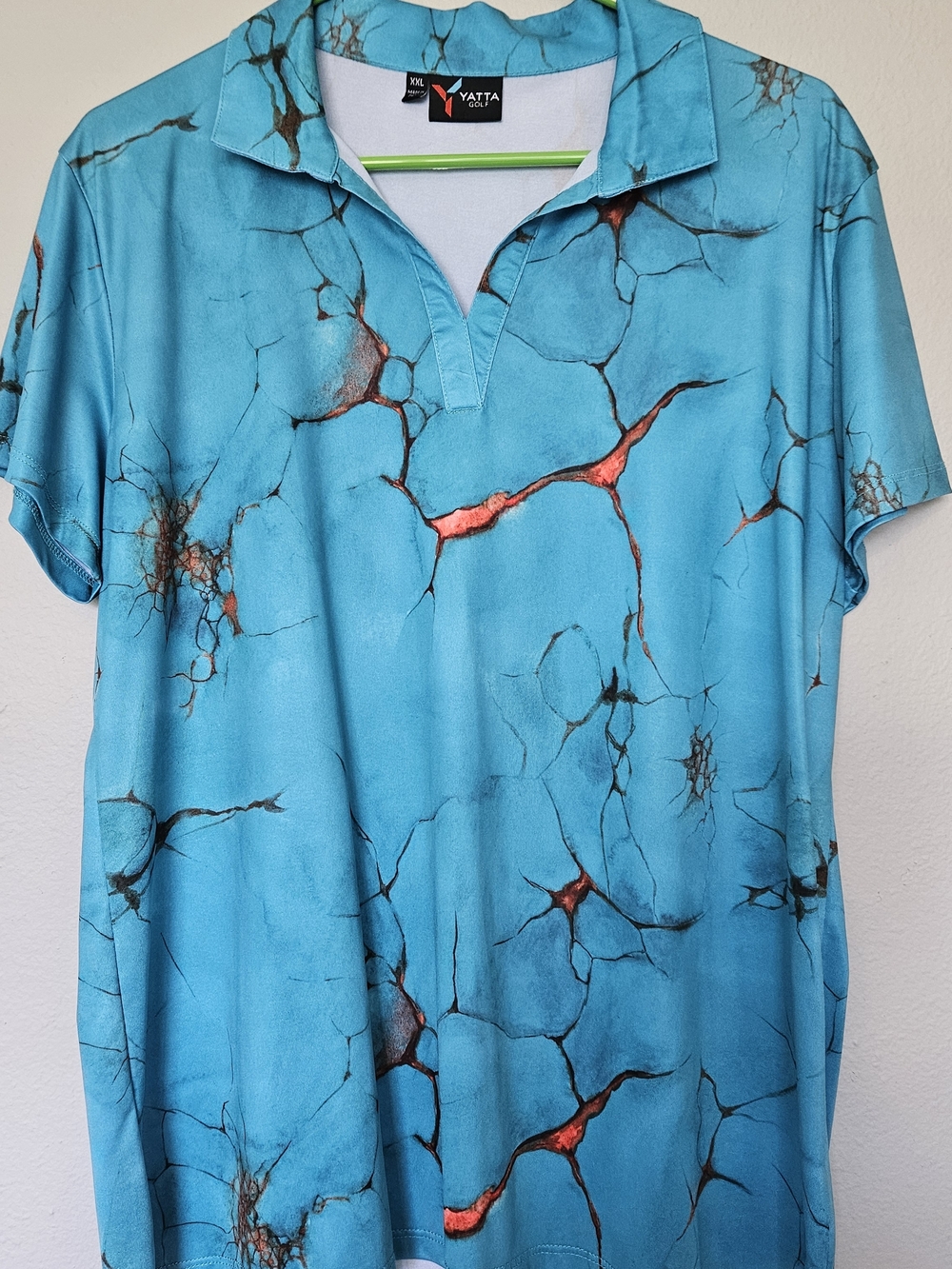 Yatta Golf Women's XXL Marble Waves Turquoise Cracked Marble Print Polo Top